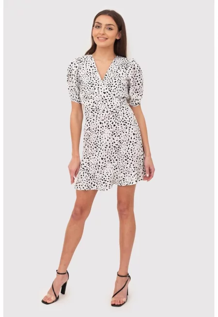 Мини рокля в черно и бяло с къси ръкави DA1742 BLACK/WHITE
