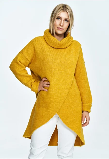 Оувърсайз пуловер -  висока яка - дизайн плик - плетен с вълна - Един размер