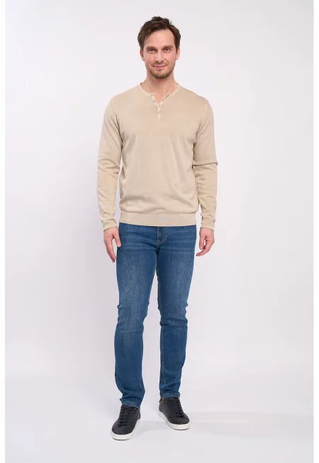 Памучен пуловер с деколте Henley