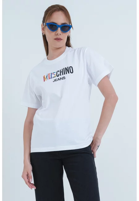 Памучна тениска с лого - Черен/Бял