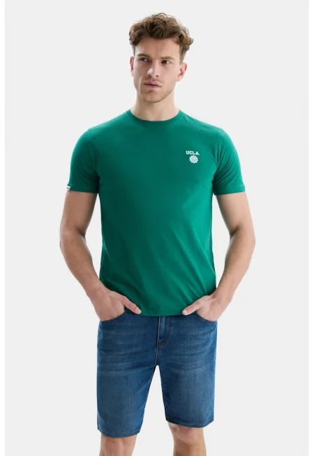 Памучна тениска с овално деколте - Аква зелено