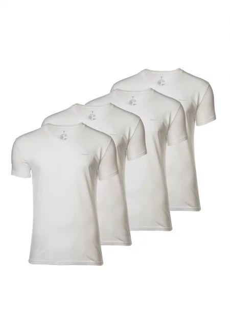 Памучни слим тениски - 4 чифта - Бял