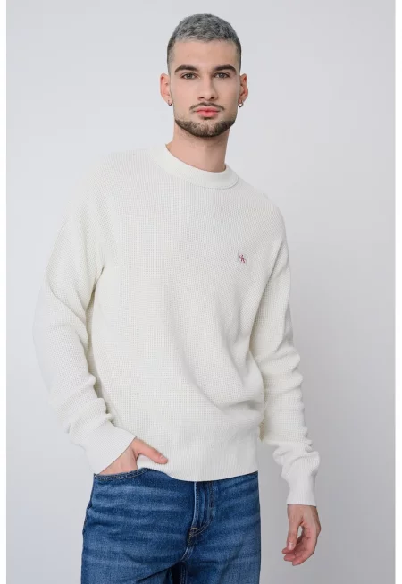 Плетен пуловер с пришито лого