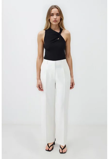 Прав панталон с висока талия - Бял