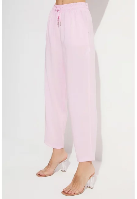Прав панталон с връзка - Бледо розово