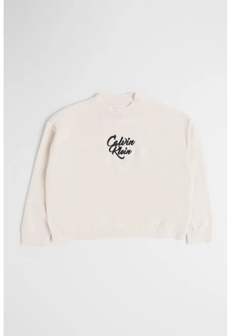 Пуловер с бродирано лого - Мръснобял