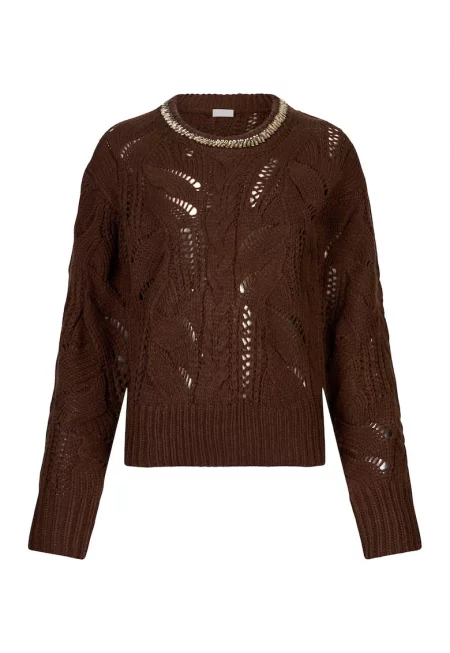 Пуловер с вълна с ажур