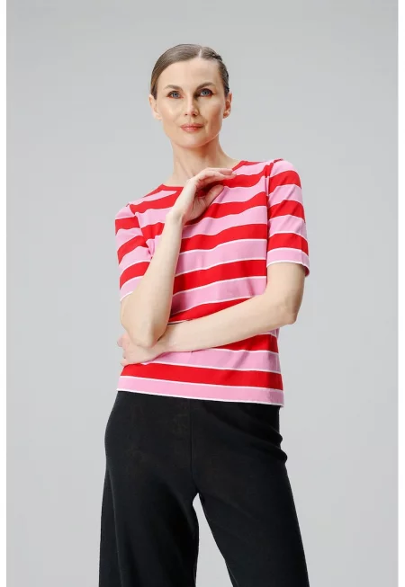 Раирана памучна тениска - Червен/Розово