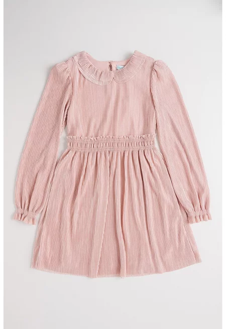 Разкроена рокля с яка Peter Pan - Прашно розово