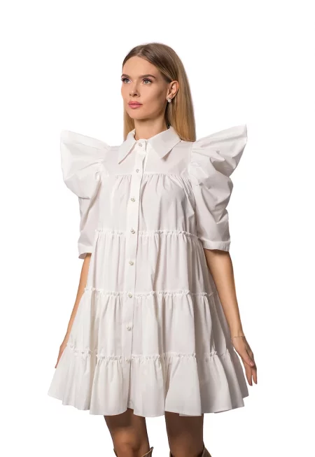 Разкроена рокля тип риза Anisia - Бял