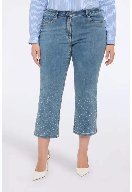 Разкроени дънки с пайети - Светлосин