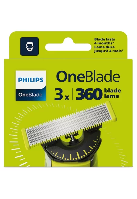 Резерва OneBlade 360 - QP430/50 - Неръждаема стомана - Мокро и сухо - Комплект 3 ножчета - Съвместимост с  OneBlade и OneBladePro - Зелен