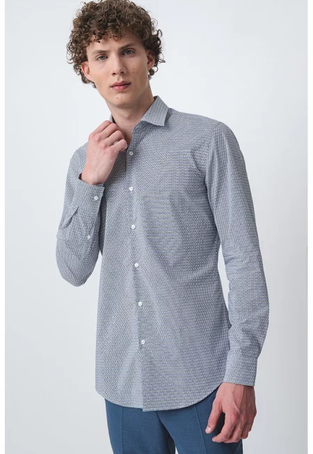 Риза Keno с дълги ръкави и десен - Бял/Черен/Син