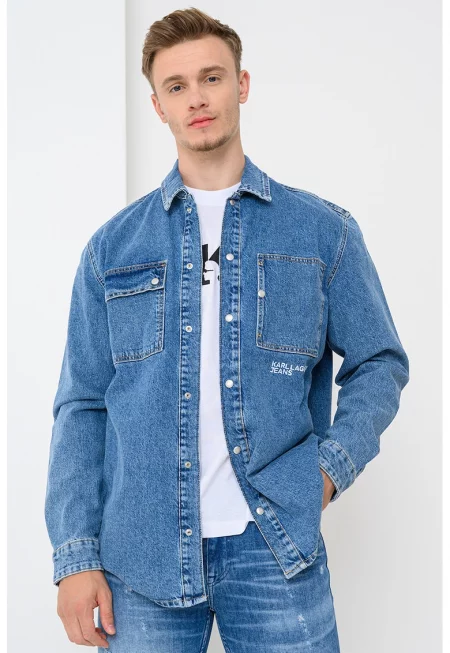 Риза от деним с джобове на гърдите - Син