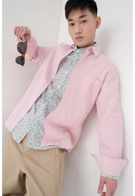 Риза Relegant с лен - Бял/Светлорозов