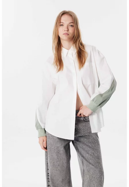 Риза с джоб - Бял/Бледозелен