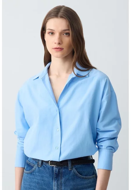 Риза с памук - Пастелносин