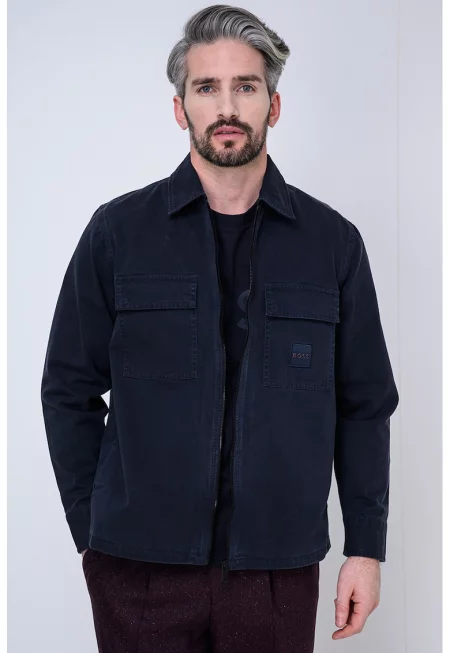 Риза с цип и класическа яка - Ултрамарин синьо