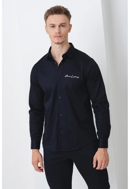 Риза със стандартна кройка и бродирано лого