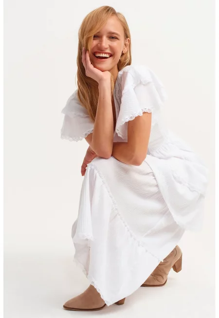 Рокля на волани - Бял