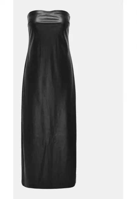 Рокля от изкуствена кожа Esther 15334722 Черна - с прилепнала кройка - еко кожа