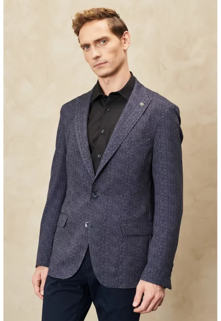 Сако с принт - Син меланж