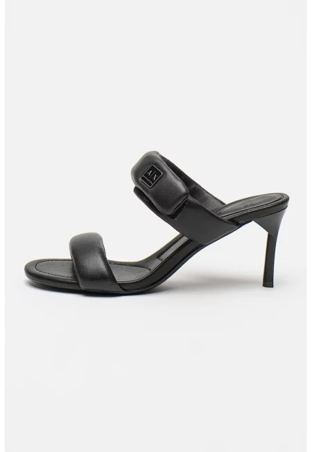 Сандали от еко кожа с две каишки и велкро - Черен