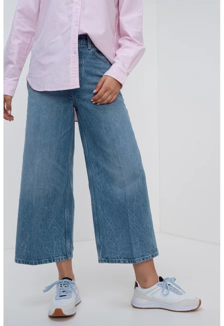 Широки дънки капри - Син
