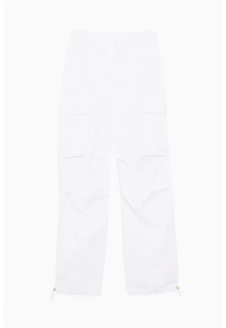 -Широки карго панталони от поплин с ново лого PATRIZIA PEPE - Бял