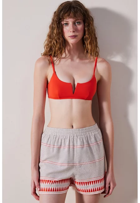 Шорти с шарка и връзка - Червен/Бял/Tъмносив