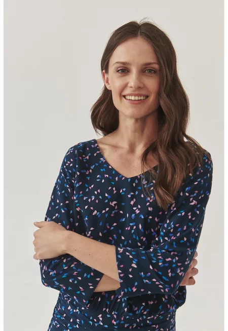 Шпиц рокля Rozomka с десен - Светлорозов/Тъмносин