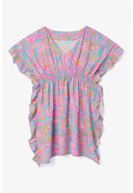 Шпиц рокля - Тюркоаз/Розово