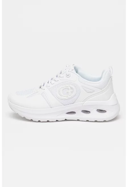 Скосени мрежести маратонки с еко кожа - Бял/Мръснобял