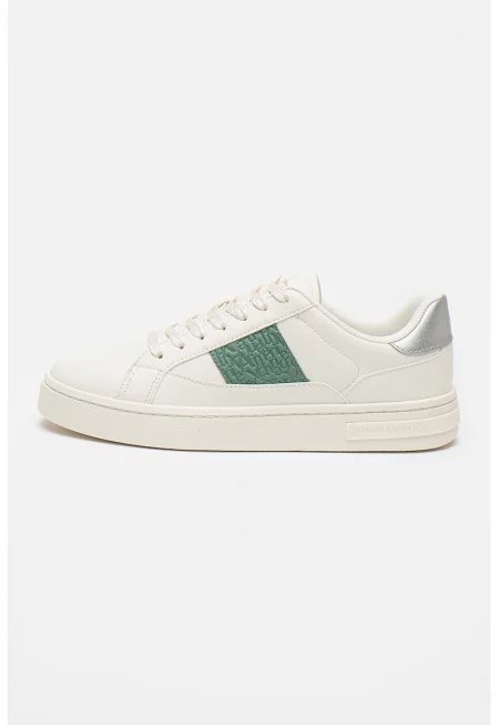 Спортни обувки от еко кожа с лого - Зелен/Слонова кост