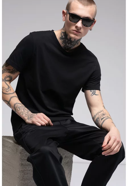 Стандартен панталон с еластична талия - Черен