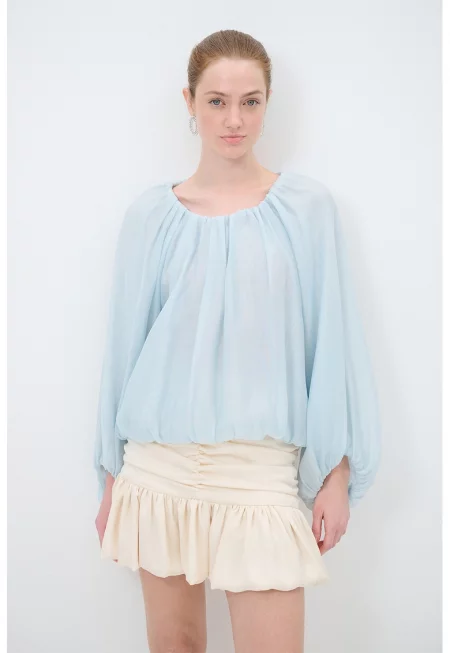 Стелеща се блуза с лиосел - Пастелносин