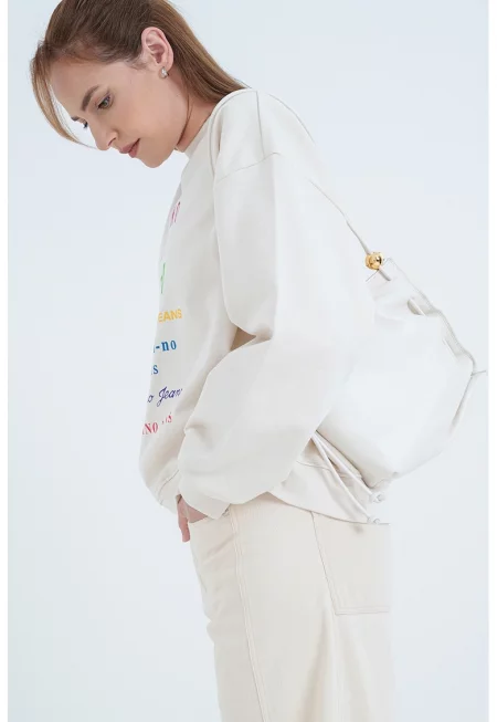 Суитшърт с лого - Зелен/Крем