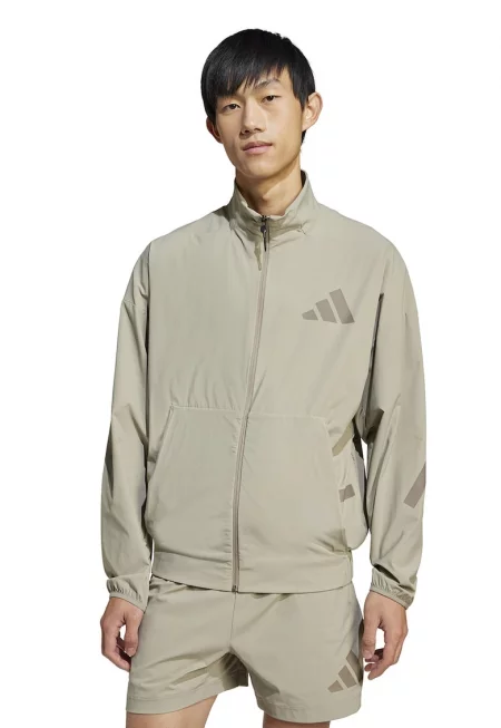 Суитшърт с цип и странични джобове - Сиво-бежов