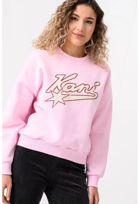 Суитшърт Varsity Star с овлано деколте и паднали ръкави - Бордо/Бледо розово/Крем