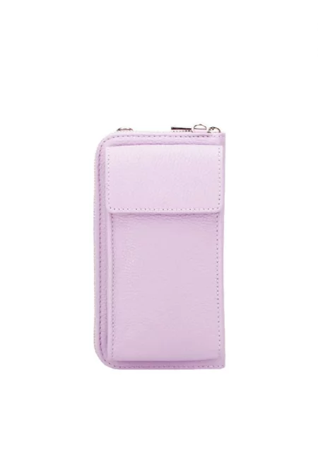 Светло лилав портфейл и поставка за телефон от естествена кожа 8971 07 13350