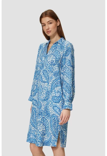 Свободна рокля с индийска шарка - Мръснобял/Светлосин