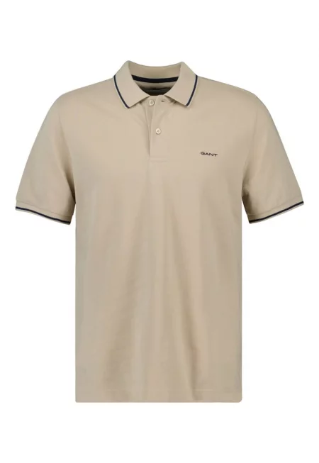 Тениска от пике с яка - Бежов