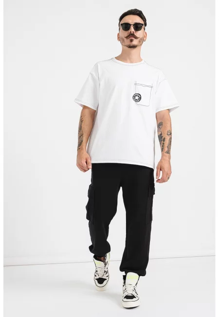 Тениска Sketch с пришит джоб - Бял