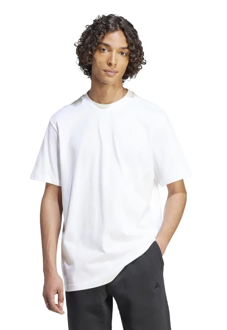 Уголемена тениска с лого на гърба - Бял