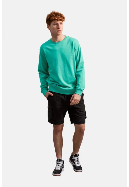 Унисекс суитшърт с овално деколте и рипсени краища - Аквамарин синьо