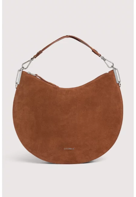 Велурена чанта за рамо с отделяща се презрамка - Канелено кафяво