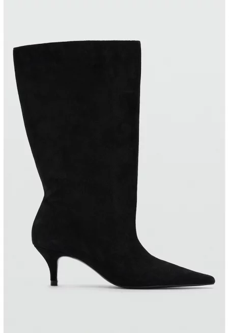 Велурени ботуши с остър връх - Черен