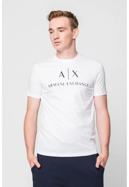 Вталена памучна тениска с лого - Бял