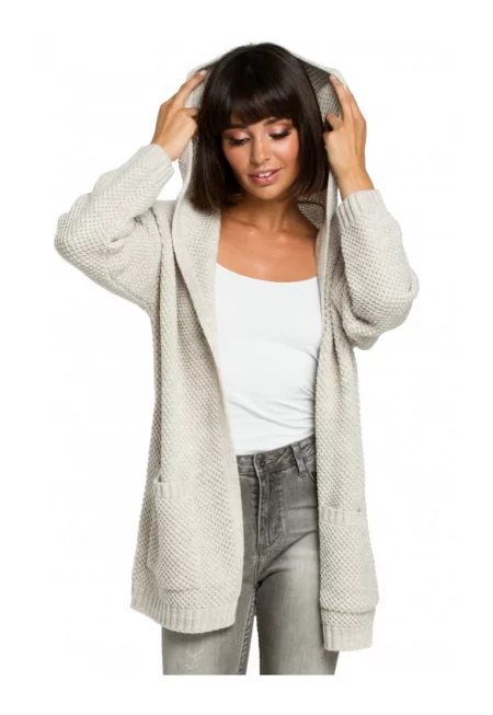 Жилетка с качулка - акрил/полиамид/вълна - бежова - един размер