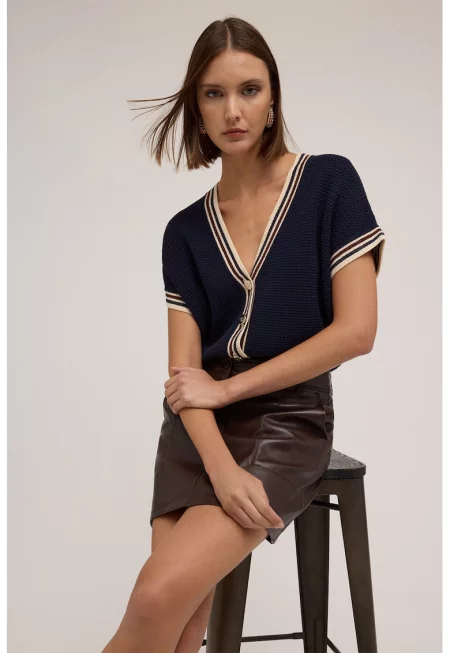 Жилетка с копчета и къси ръкави - Червен/Бял/Тъмносин